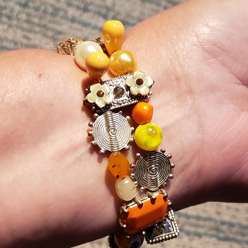 Orange mixed media stretch bracelet